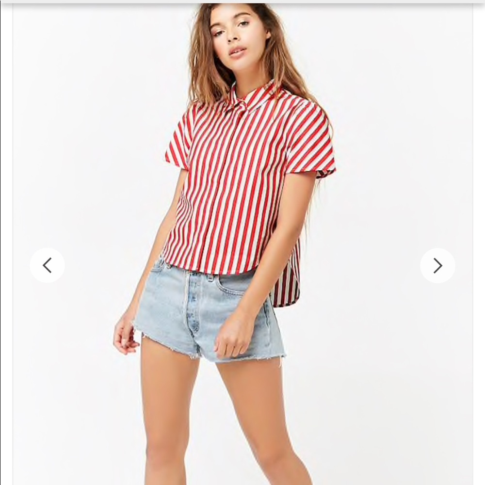 F21 Striped High-Low Button Down Shirt